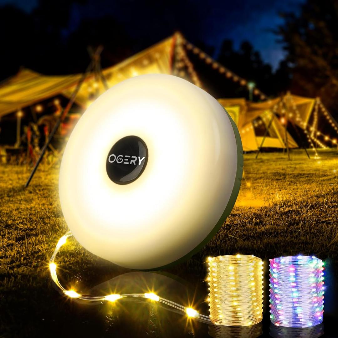 OGERY Camping String Lights, 4 in 1 Quick Storage 32.8FT Rechargeable Tent Lights String with 8 Lighting Modes, Hanging Waterproof Portable LED Lamp for Outdoor Patio Awning Garden Party Essentials (Green)