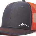 Mountain Trucker Hat for Men Women,Adjustable Camping Wilderness Outdoor Baseball Caps (Grey Orange)