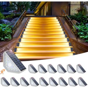 Motion Sensor Solar Step Lights for Outside, 16-Pack Outdoor Stair Lights Waterproof IP67, Solar Powered LED Outdoor Step Lights Decor for Yard Garden Porch Patio Pathway Deck, Warm White
