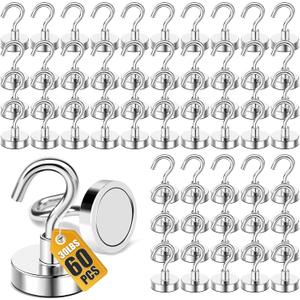 DIYMAG Magnetic Hooks, 30lbs+ Magnet Hook 2025 Cruise Cabin Ship Essentials Heavy Duty Strong Magnets Refrigerator Fridge Hanging for Classroom Beach Vacation Kitchen Grills Home 60 Pack