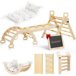 BlueWood Pikler Triangle Set With Cushion, Foldable Toddler Climbing Toys, Medium