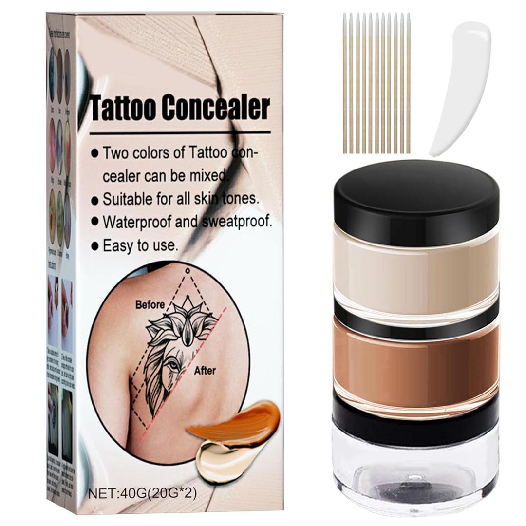 Tattoo Cover Up Makeup Waterproof,Dual Color Adjustable Formula Concealer Cream,Invisible Tattoos,Scars, Vitiligo,Long-Lasting Natural Coverage For Men & Women Cover Up Makeup