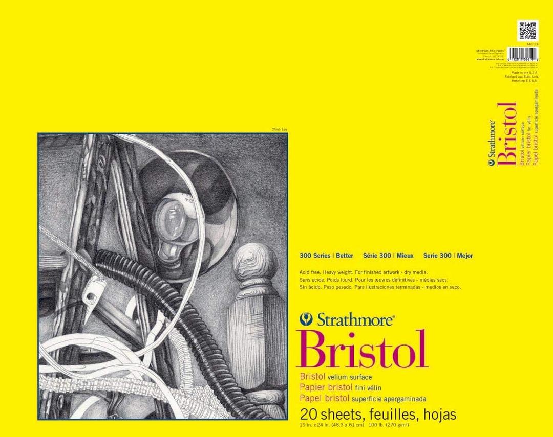Strathmore 300 Series Bristol Paper Pad, Vellum, Tape Bound, 19x24 inches, 20 Sheets (100lb/270g) - Artist Paper for Adults and Students - Charcoal, Pen and Ink, Marker, and Pastel