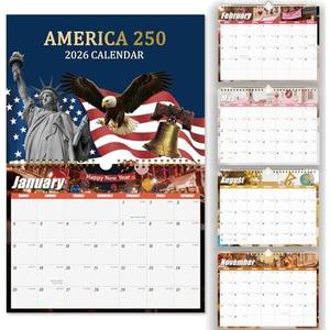2 x 2026 Wall Calendar 12 Month, Wall Calendar 2026 for 250 Anniversary USA, US 250th Anniversary Calendar for Office and Home Planning