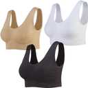 Lemef 3-Pack Seamless Sports Bra Wirefree Yoga Bra with Removable Pads for Women (Small, Black&white&nude)