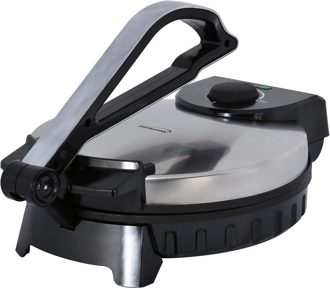 Brentwood Electric Tortilla Maker Non-Stick, 10", Brushed Stainless Steel/Black