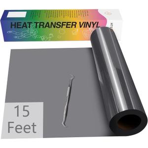 HTVRONT HTV Vinyl Rolls Heat Transfer Vinyl - 12" x 15ft Dark Grey HTV Vinyl for Shirts, Iron on Vinyl for All Cutting Machines - Easy to Cut & Weed for Heat Vinyl Design (Dark Grey)