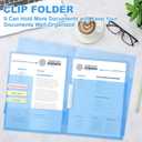 Seajan 6 Pack 3 Pocket File Folders with Clip,Water Proof Material Foldable Design for Easy Review, File Folder for Documents, Report Covers Presentation Folders, Letter Size 12.29.1inch (Blue)