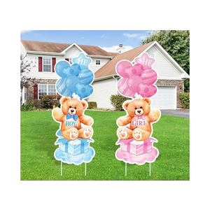 2 Sets Baby Shower Plastic Yard Sign with Stakes Baby Bear Gender Reveal Outdoor Decorations Blue Pink Boy or Girl Yard Sign He She Bear Lawn Sign Newborn Welcome Sign for Gender Reveal Party Supplies