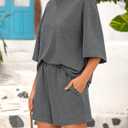 BTFBM Women Summer 2 Piece Outfits 2025 Spring Matching Set Short Sleeve Tops Elastic Waist Shorts Lounge Sets Pocket (Gray, S)