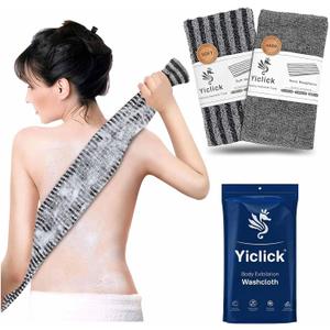 Yiclick Exfoliating Washcloth Towel, Back Scrubber for Shower for Women, Exfoliating Body Scrubber, Loofah Sponge Wash Cloth, Korean Japanese Exfoliating Shower Towel, Exfoliator Washer for Bath (Black)