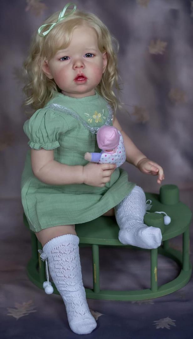 Angelbaby Big Reborn Toddler Dolls Girl Look Real 30 inch Reaistic Silicone Baby Weighted Doll Lifelike Handmade Reborn Baby with Blond Hair Real Looking Newborn Doll for Girls Boys Toys