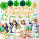 2 x 79Pcs Birthday Decorations Happy Birthday Banner Green Gold Balloons Paper Fans Honeycomb Balls Garland Cupcake Toppers for Women Men Neutral Wild One Party Decorations