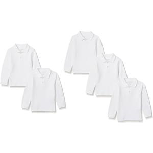 Amazon Essentials Boys' Long-Sleeve Pique Polo Shirts, Pack of 5, White, Small