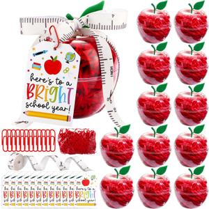 12 Sets Plastic Apple Container for Teacher, Large Apple Shaped Candy Jars Boxes, Teacher Week Appreciation Gifts Bulk Graduation Back to School Ornaments for Party Favor (Clear School)