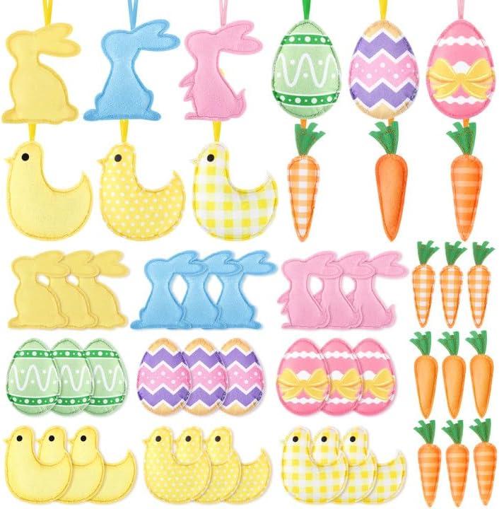 36 Pcs Easter Felt Decorations Hanging Ornaments Bulk Fabric Stuffed Eggs Chickens Carrots Bunnies Ornaments for Home Tree Wall Easter Party Favor Gift Supplies