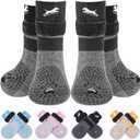 EXPAWLORER Anti Slip Dog Socks to Prevent Licking Paws, Winter Dog Boots & Paw Protectors, Dog Booties for Hardwood Floors with Grippers, Dog Shoes for Hot/Cold Pavement Dog (Embroidered Black)