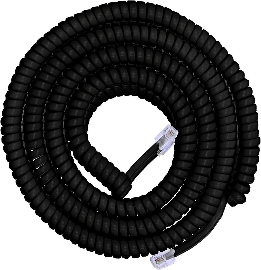 Power Gear Coiled Telephone Cord, 4 Feet Coiled, 25 Feet Uncoiled, Phone Cord works with All Corded Landline Phones, For Use in Home or Office, Black, 76139