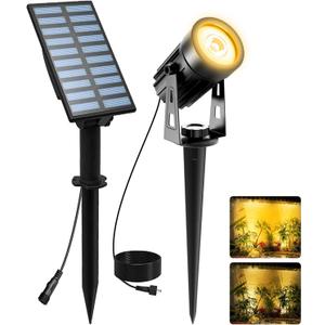 T-SUNUS Solar Landscape Spotlights, Solar Garden Spot Light IP65 Waterproof 9.8ft Cable, 2000mAh Separated Solar Panel, Auto On/Off for Garden Driveway Pathway Pool Area(Warm White 3000K) (1-IN-1, Yellow)