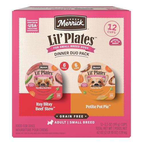 Merrick Lil’ Plates Grain Free Dinner Duos Soft Natural Wet Small Dog Food Variety Pack, Beef and Chicken - (Pack of 12) 3.5 lb. Tubs Dec 2026