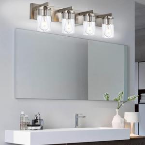 BONLICHT 4-Light Bathroom Light Fixtures Brushed Nickel Wall Sconce Lighting Modern Vanity Lights with Seeded Glass, Industrial Bathroom Farmhouse Wall Lamp for Mirror Kitchen Bedroom Living Room