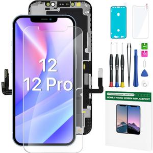 for iPhone 12 and 12 Pro Screen Replacement Kit 6.1'' LCD Display 3D Touch Full HD Digitizer Full Assembly Repair Kits Waterproof Frame Sticker+Screen Protector