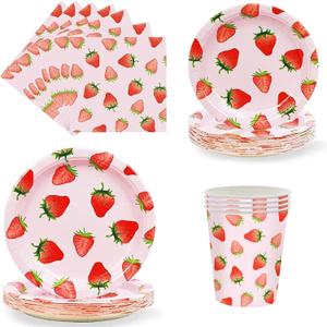 Strawberry Birthday Party Supplies - 80 Pcs Disposable Tableware Set for 20 Guests, Includes 9" Dinner Plates, 7" Dessert Plates, Cups & Napkins, Berry Sweet 1st Birthday Decorations