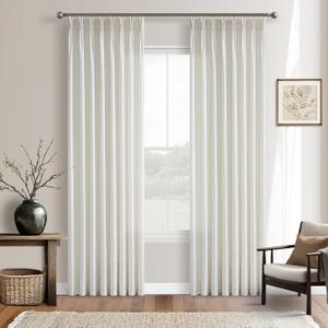 Pinch Pleated Linen Curtains 86 Inch Length 2 Panels Set for Living Room Rustic Farmhouse Beige White Viral Elegant Boho Neutral Semi Sheer Bedroom Curtain Light Filtering Privacy Thick Drapes