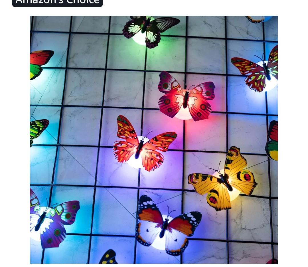 LED Butterfly Night Lights, 20Pcs 3D Glowing Butterfly Decoration Light Colorful Wall Stickers Light for Bedroom, Garden, Backyard, Lawn, Party, Living Room Decor with Randomly Different Color