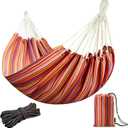 JoyView Brazilian Double Hammock with Hanging Ropes Extra Large 86.6x59 Portable Cotton Hammock for Patio Backyard Porch 450LBS Weight Capacity Perfect for Outdoor/Indoor - Red Stripes