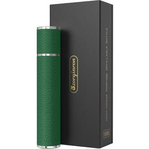 Perfume Travel Refillable Bottle, 10ML Genuine Leather Atomizer Sprayer for Perfume - Portable Mini Cologne Sprayer for Woman Man - Travel Essential Fragrance Spray Bottle (Green)