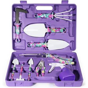 Gardening Gifts for Women, Gardening Tools for Mom Grandma Wife, 10 Pcs Garden Supplies mit Protable Case, Ergonomic Handle Trowel Rake Weeder Pruner Shears Sprayer Present Purple