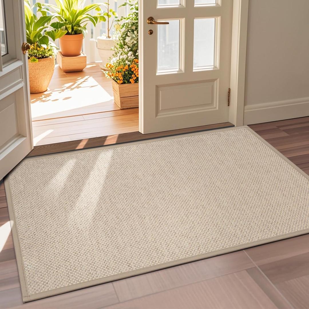LEKEEPGO Door Mat 36"x59", Non Slip Door Mat Indoor Entrance, Rubber Backing Front Indoor Door mats Washable Absorbent Low-Profile Doomat Large Entryway Entry Resist Dirt Inside Door Mats, Khaki, 3' x 4'11"