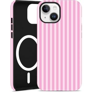 Jusy Compatible with MagSafe Striped Phone Case for iPhone 15 Plus, Cute Aesthetic Magnetic Soft TPU and Hard PC Protective Phone Cover for Women Girls Matte - Dark Pink