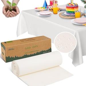 JENCENBIO Compostable Table Cloths for Rectangle Tables 59''x106'' Disposable Tablecloth for Outdoor Party Picnic Wedding 3 Packs White