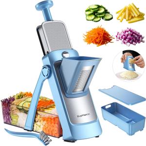 SupMaKin Upgrade Safe Mandoline Slicer,Multi Vegetable Chopper,Potato Slicer, Onion Chopper with Drain Basket Storage Container, Cheese Grater Kitchen Chopping Artifact (BlueGray)
