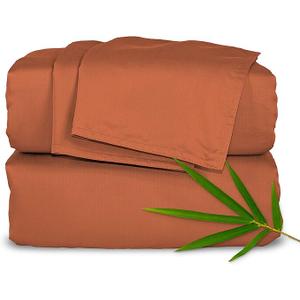 Pure Bamboo Full Sheets, Genuine 100% Organic Viscose Derived from Bamboo Bed Sheet Set, Luxuriously Soft & Cooling, Double Stitching, 2 Year Quality Promise (Full, Terracotta)