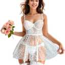 Women Bridal White Lingerie Set with Stocking,Sexy Sheer Lace Bride Wedding Night Honeymoon Babydoll Lingerie (Medium)