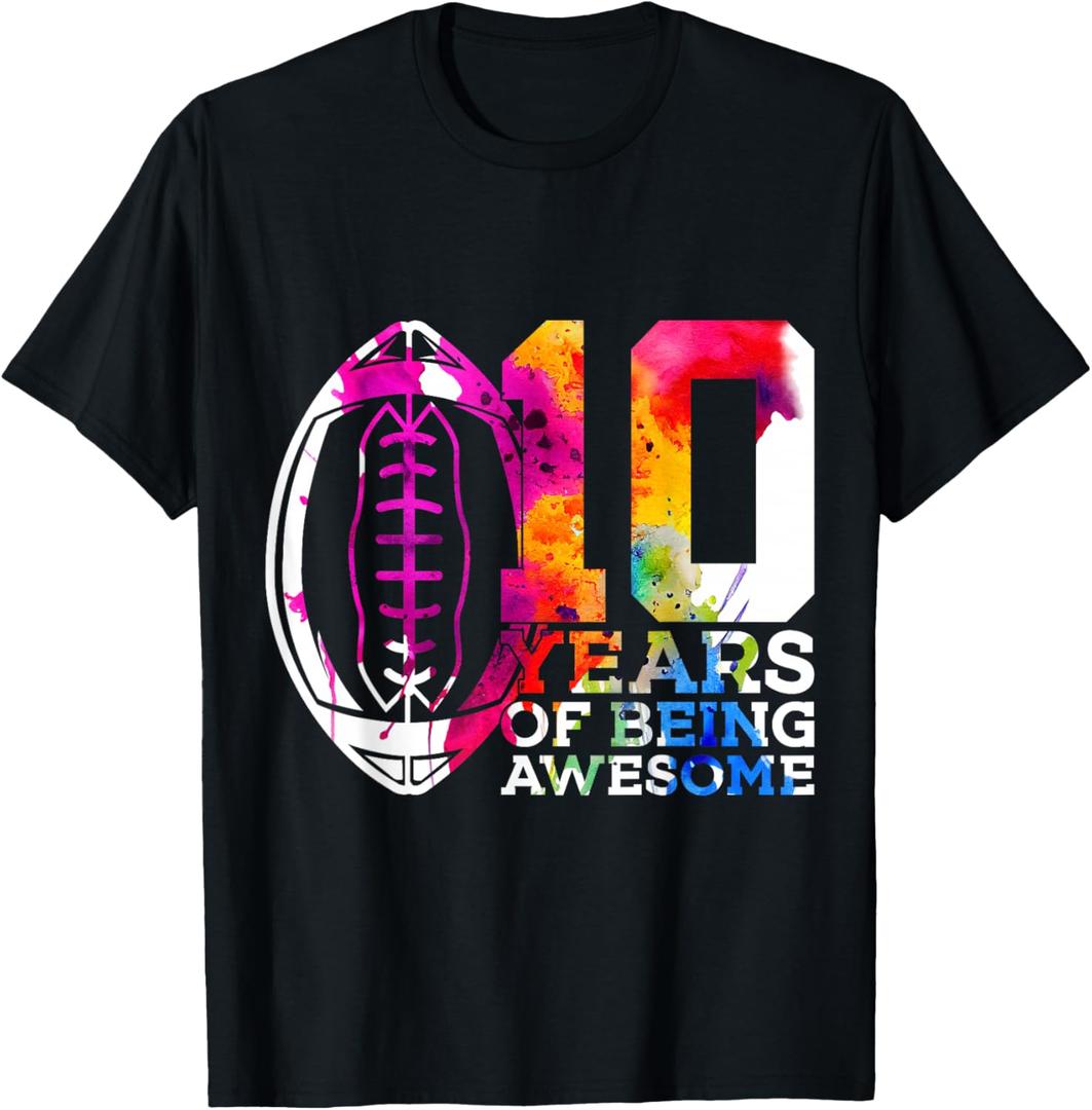 10 Years of Being Awesome Football 10TH Birthday T-Shirt (Black)