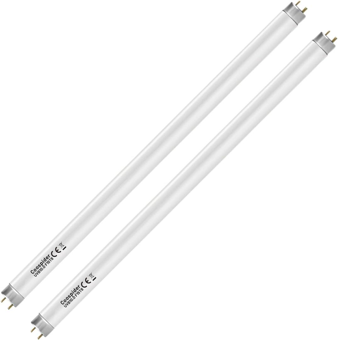 Hypool 2-Pack UVB Reptile Light 10.0 Bulb 15W 18inch T8 Fluorescent Desert Lamp UVA for Bearded Dragon Tortoise Reptile & Amphibian (15W 18inch 10.0 Bulb G13) (White)
