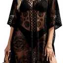 Lace Beach Cover Up for Women, Sexy Bathing Suit Cover Up, V-Neck Swimsuit Coverup for Seaside, Poolside and Party (Black)