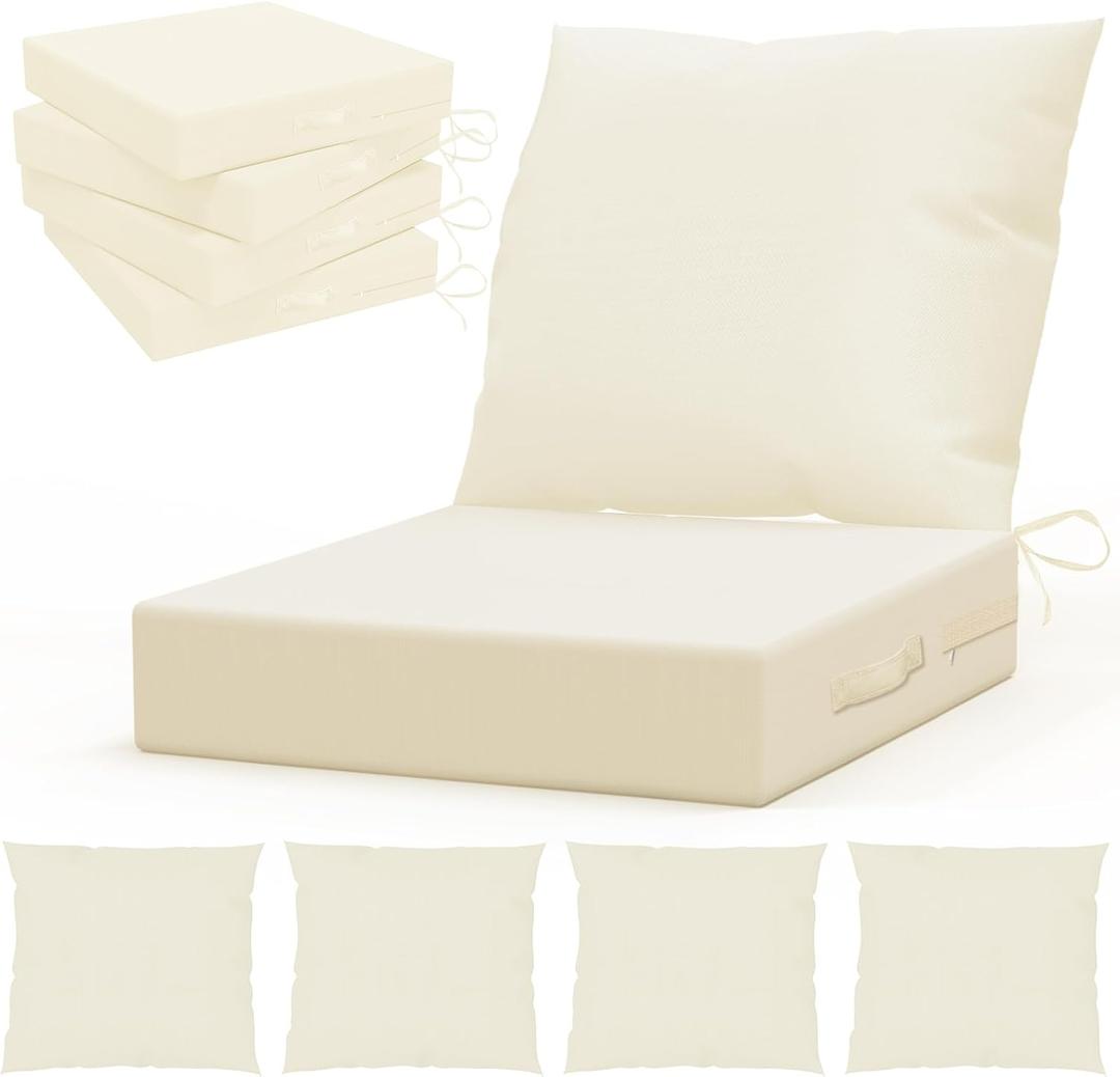 LAGRATY Outdoor Chair Cushions for Patio Furniture24" x 24" Deep Seat Cushions with Backrest for Couch Sofa Chair - Waterproof Fade-Resistant Patio Cushion (Set of 4,Ivory)