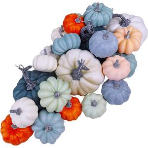 24 Pcs Bulk Assorted Rustic Harvest Artificial Pumpkins Foam Pumpkin in White Orange Green Teal for Fall Autumn Halloween Decoration Thanksgiving Party Home Kitchen Decor Baby Shower Wedding