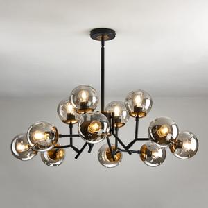 UOFUS 12-Light Glass Globe Sputnik Chandelier Mid-Century Modern Matte Black and Gold Ceiling Light Fixture Vintage Hanging Pendant Light for Bedroom Living Room Kitchen Farmhouse Dining Room, Blac