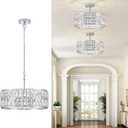 CATINER Modern Crystal Chandelier 18”Chrome Semi Flush Mount Ceiling Light Fixtures 6-Lights Drum Crystal Pendant Lighting for Dining Room Foyer Bedroom Living Room