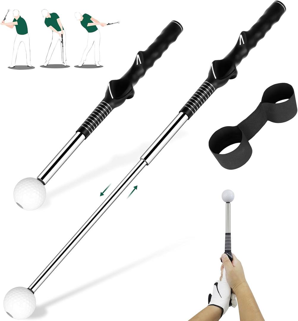 Golf Grip Swing Training Aid - Retractable Click Club Trainer Indoor Practice Warm Up Stick Flexible Telescopic Short Club Tempo Sound Release Trainer Devices (Black-For Right Hand)
