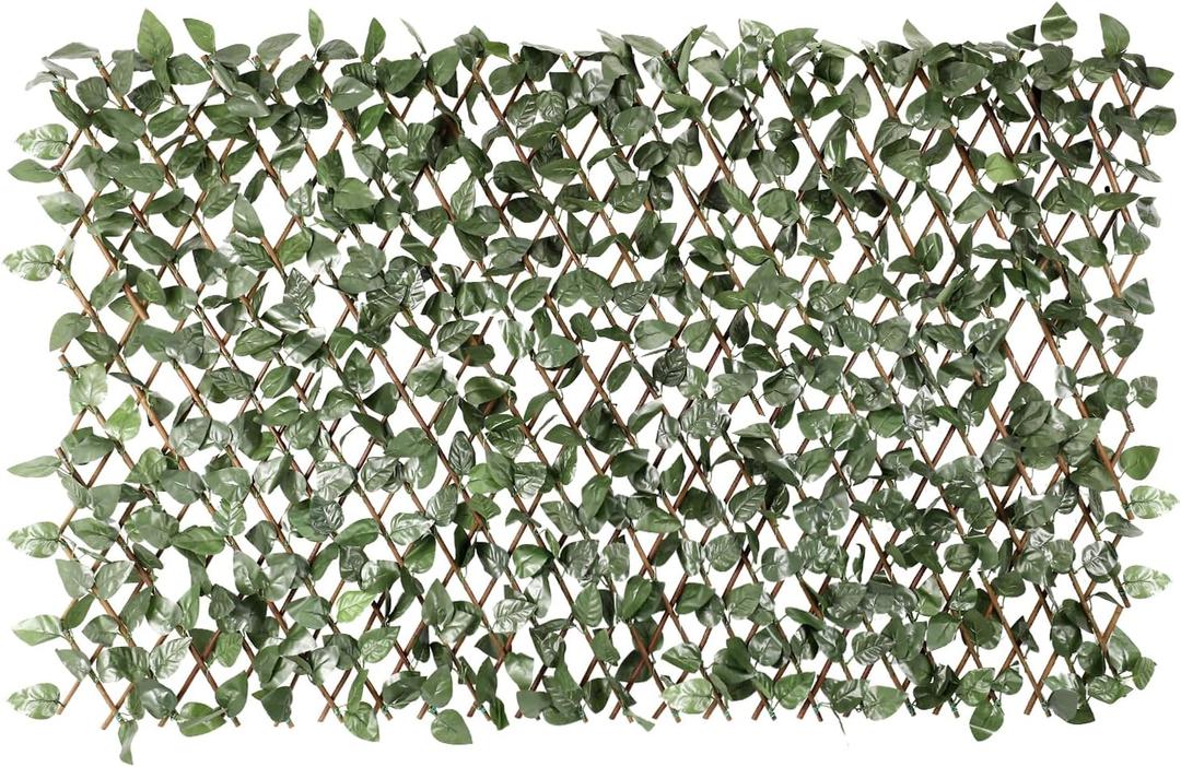 E&K Sunrise 1 PC Faux Leaves Expandable Fence Privacy Screen Artificial Greenery Grass Wall Decoration for Garden Backyard Patio Indoor Outdoor (Laurel Leaves - Single Side)