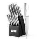CAROTE 12 Pieces Knife Set, Stainless Steel Kitchen knife Set with Wooden Block, Block Knife Set with High Carbon Steel Blades, Razor-Sharp, Dishwasher Safe