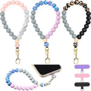 Landical 3 Pack Silicone Beaded Phone Wrist Strap Keychain Bracelet Cute Car Key Chain Hand Free Chain Bracelet for Women(Light Color)
