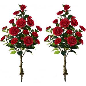 Artificial Camellia Tree with Spike, 36” Tall Faux Artificial Plants Outdoor Flower Tree with Red Blooming Camellia Flower, Fake Flower Tree for Home, Garden Decor(Red)
